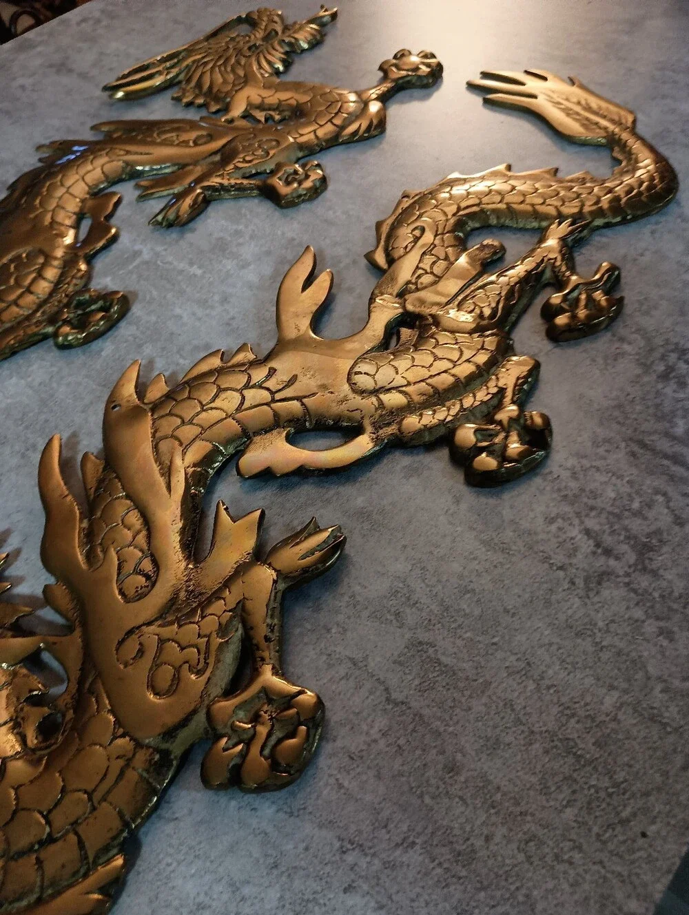 Brass Gold Dragon Wall Decor Pair - Decorative Home Accent 24
